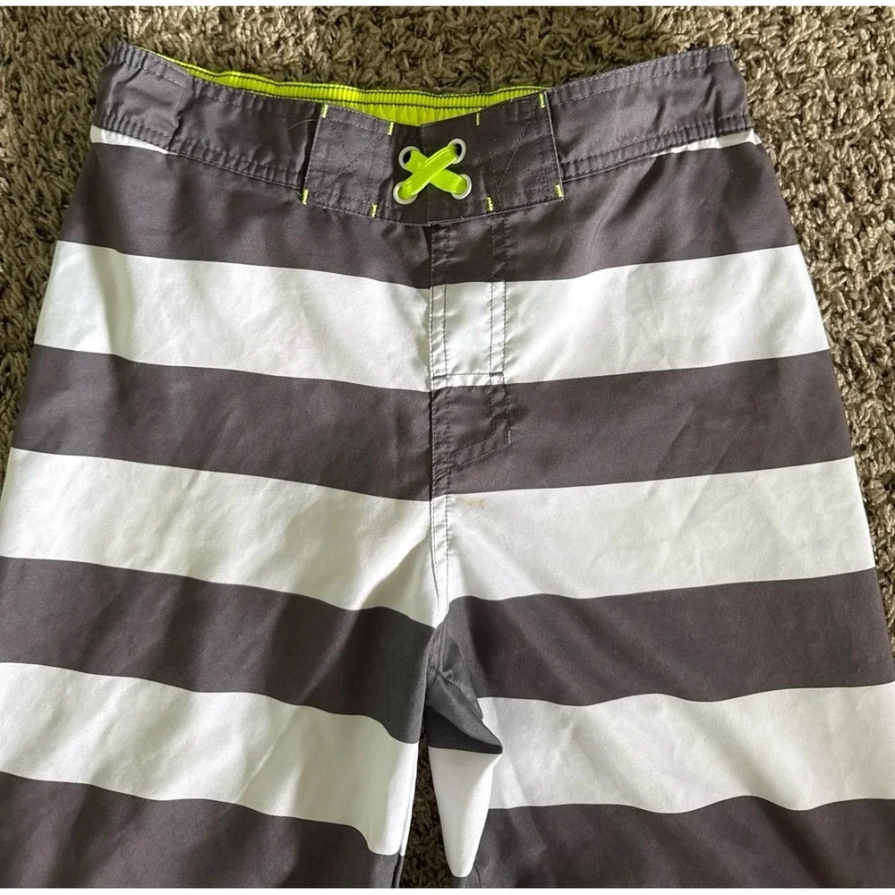 Cat & Jack Boys Gray White Strip Swim‎ Trunks Size L (12/14)